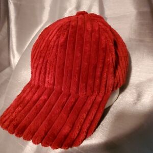 Red Corduroy Free People Baseball Cap